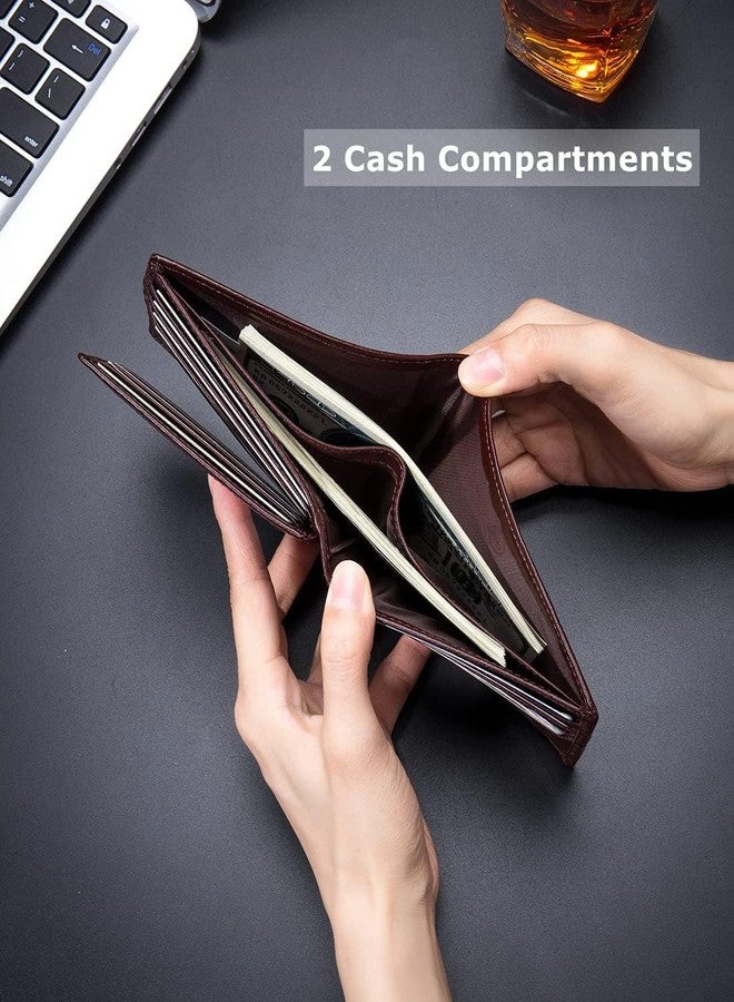 كونتاكتس محفظة رجالية رفيعة من الجلد الطبيعي، مزودة بتقنية حجب الترددات اللاسلكية، محفظة بسيطة للرجال، حامل بطاقات ائتمان ثنائي الطي - بني... - Image 4